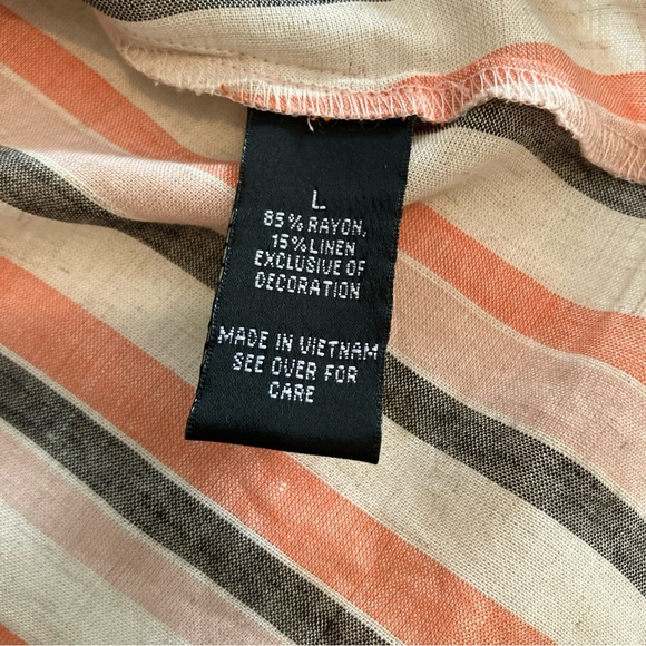 Alyx Front Tie Bell Sleeve Peasant Boho Top L Coral Gray Striped Pullover Shirt - Picture 8 of 11